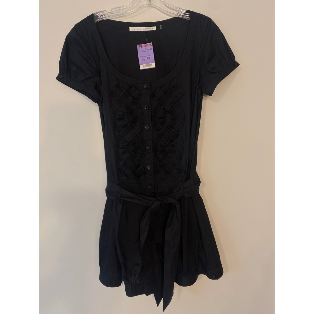 Susana Monaco Black Ruffle Button‎ Front Romper Puff Sleeve Belted NWT Size 8 - Picture 2 of 10